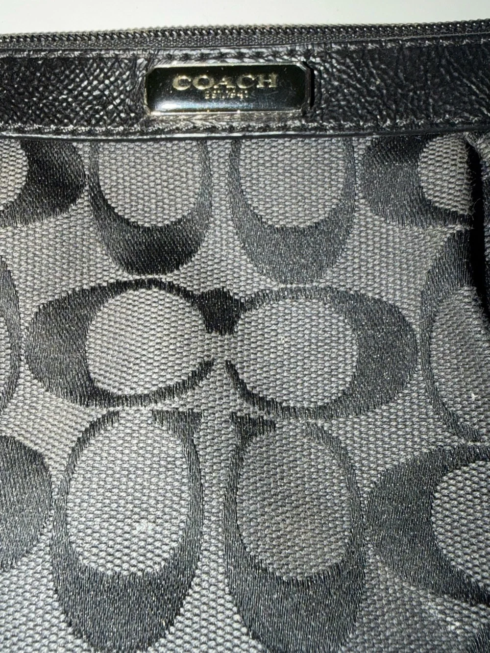 Coach Gray and Black Signature Canvas Wristlet